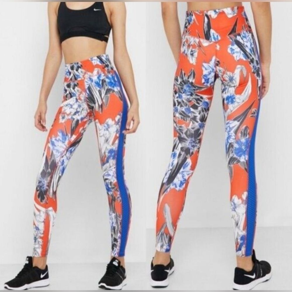 Nike Orange & Blue Floral Leggings (XS)
